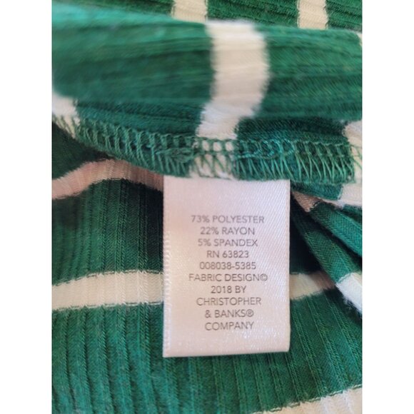 CJ Banks Top 3X Green White Striped Long Sleeve Snowflake Design - Picture 6 of 7